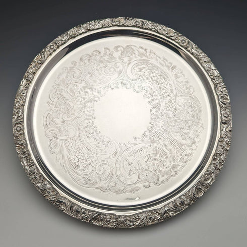 British Vintage Silver Plated Tray Salva Diameter 28cm EHP